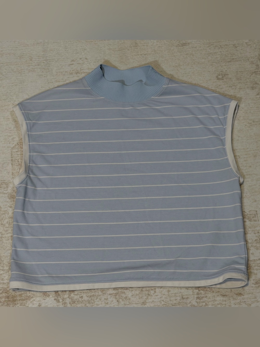 CALIA by Carrie Underwood Light Blue & White Striped Mock Neck Crop Top